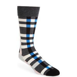 FUN SOCKS Check Plaid Crew Socks Cotton Blend NWT